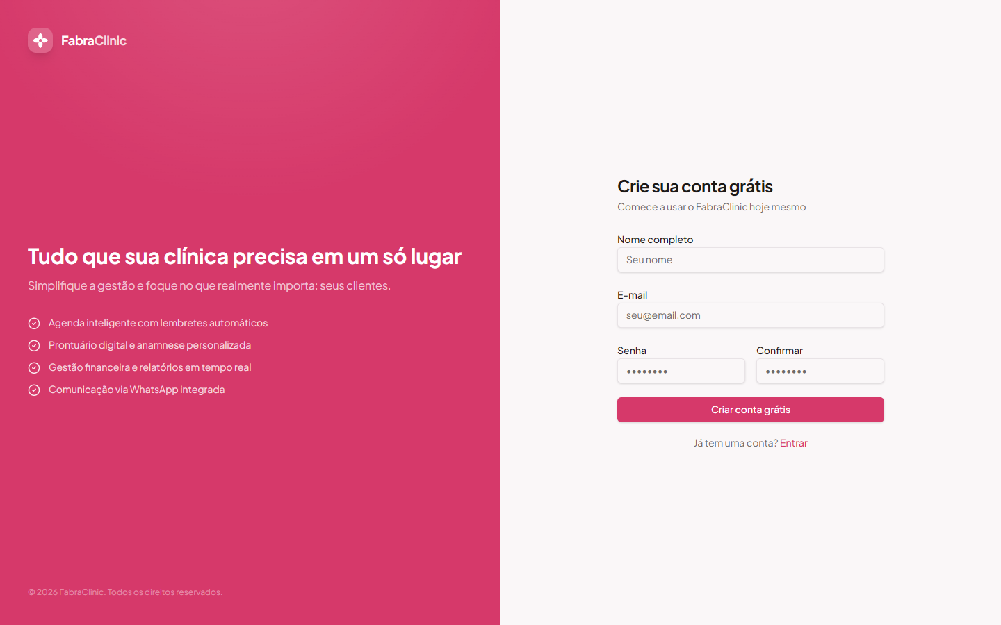 Tela de criação de conta