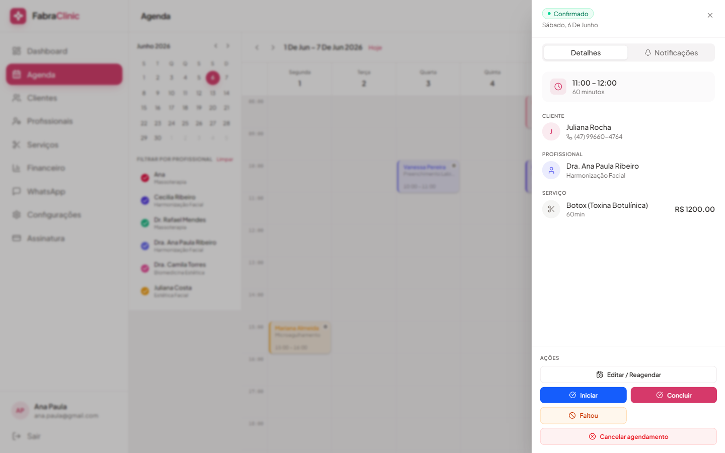 Detalhes do agendamento