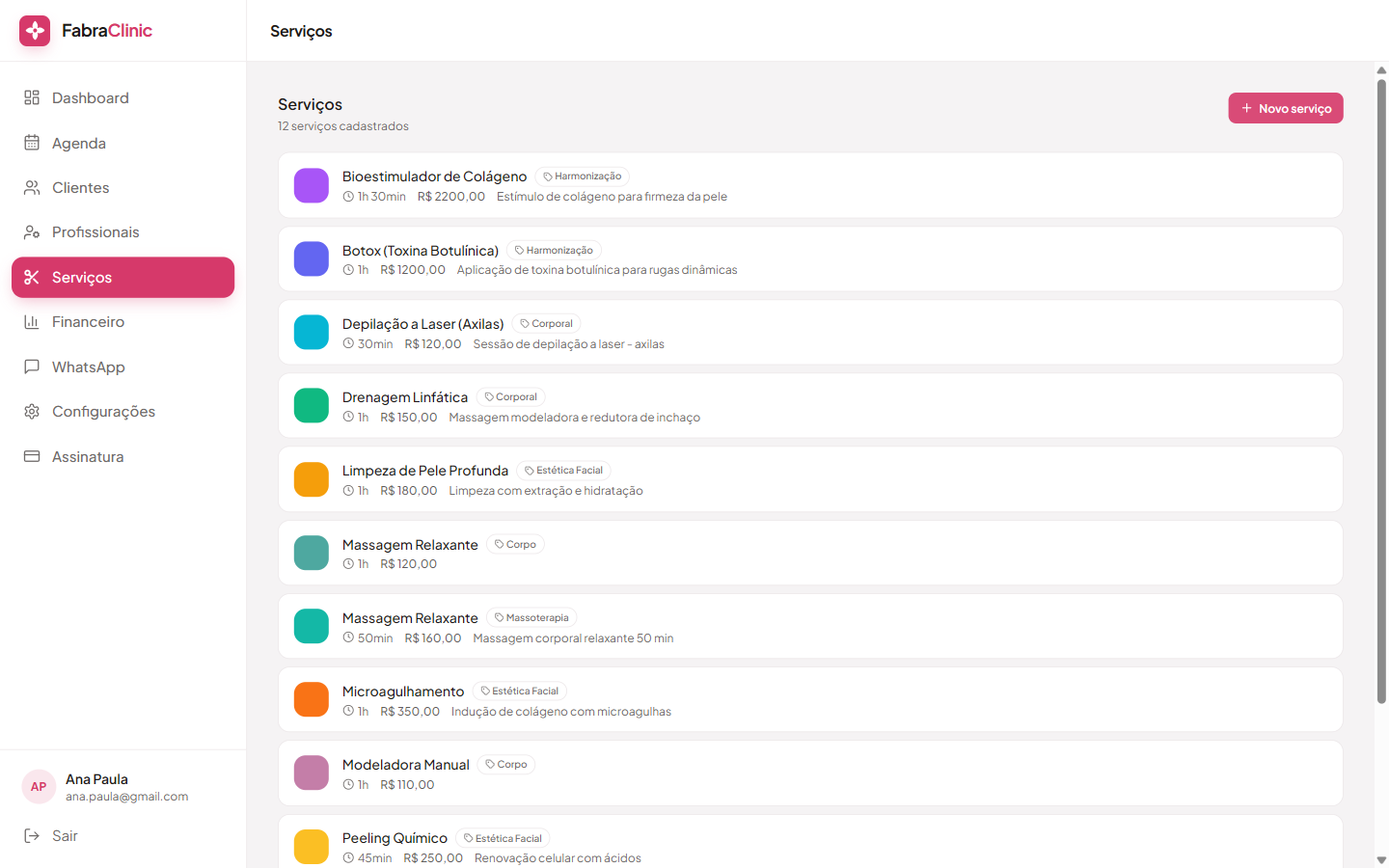 Lista de serviços