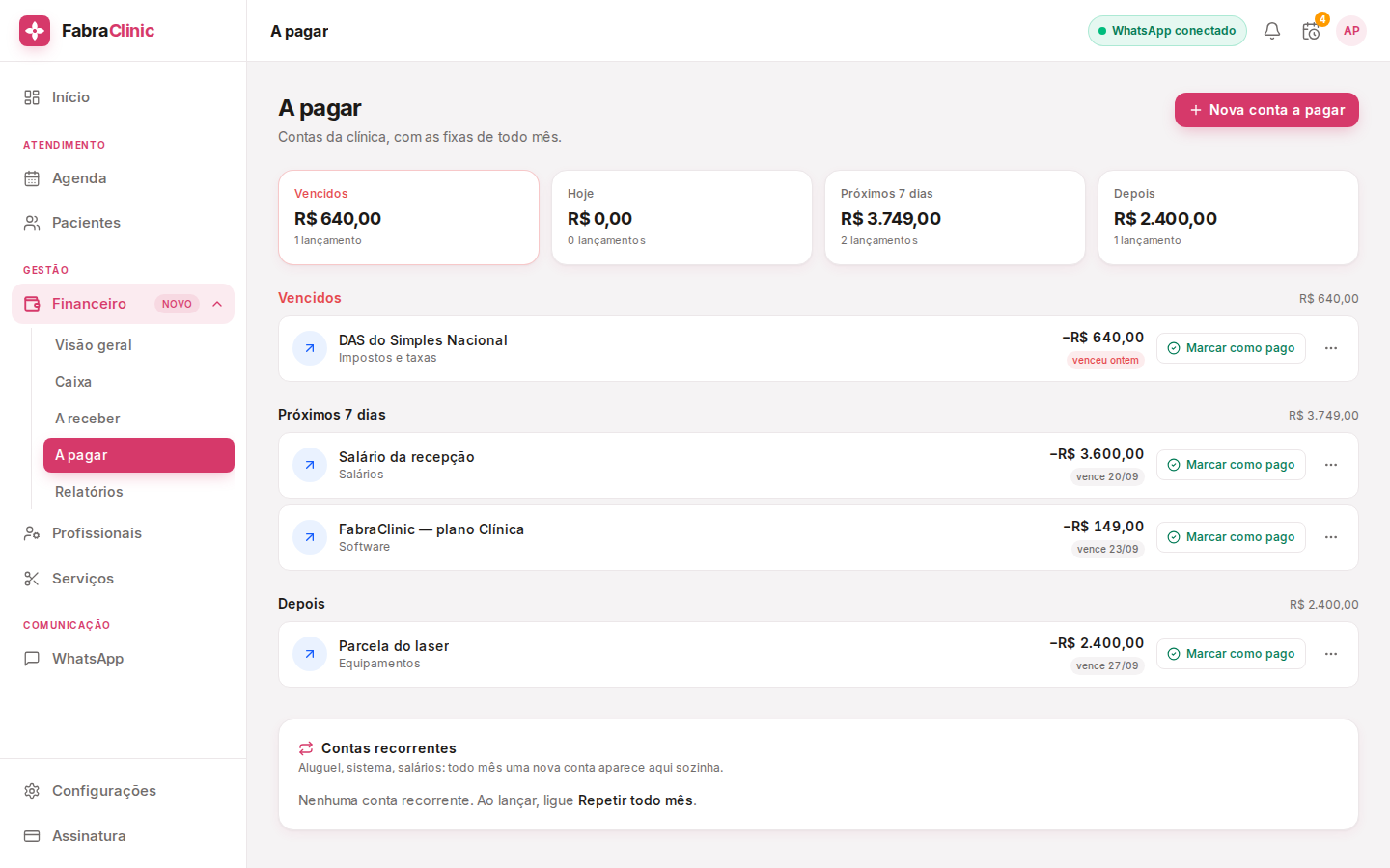 Financeiro: A pagar