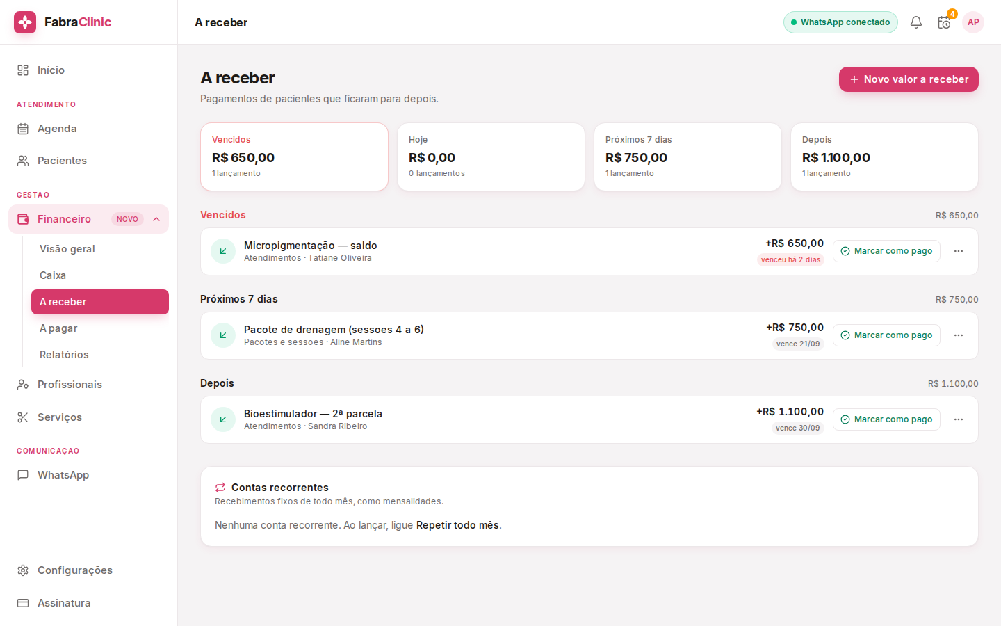 Financeiro: A receber