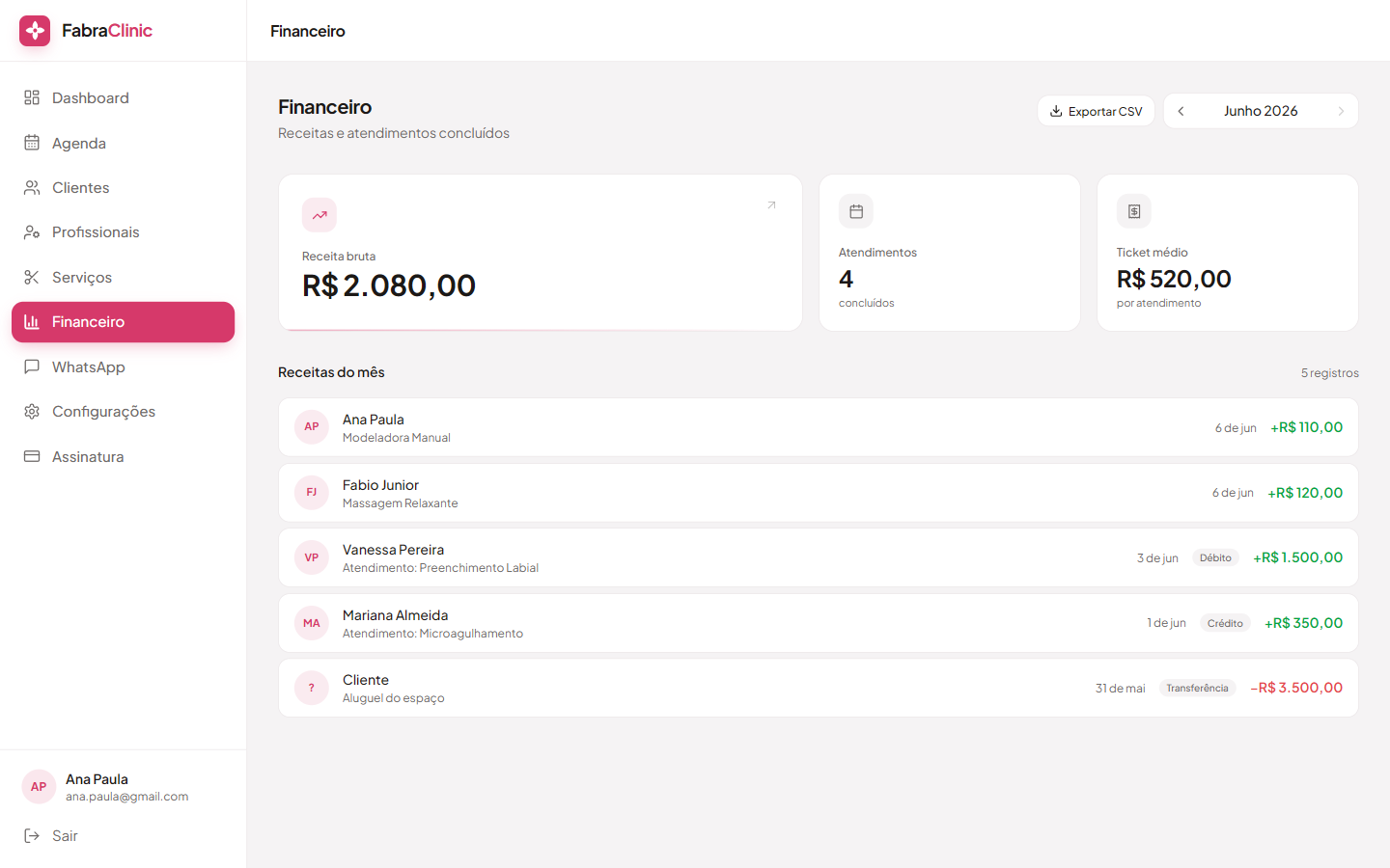 Tela de Financeiro